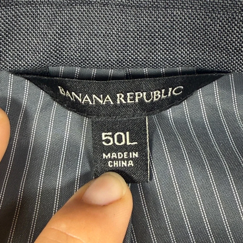 Banana Republic Suit Jacket Mens 50L Grey Stretch Sharkskin Slim Fit Wool Blend